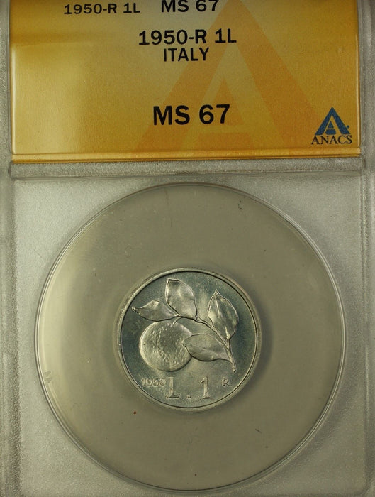 1950-R Italy 1 Lira Coin ANACS MS-67 Rome
