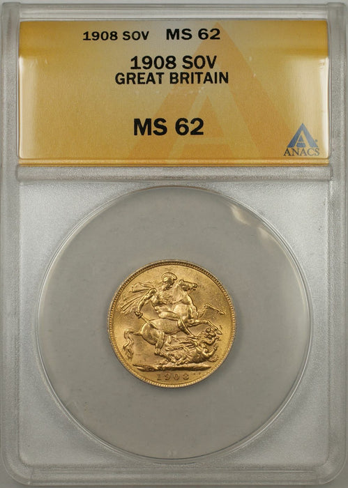 1908 Great Britain Sovereign Gold Coin ANACS MS-62 (AMT)