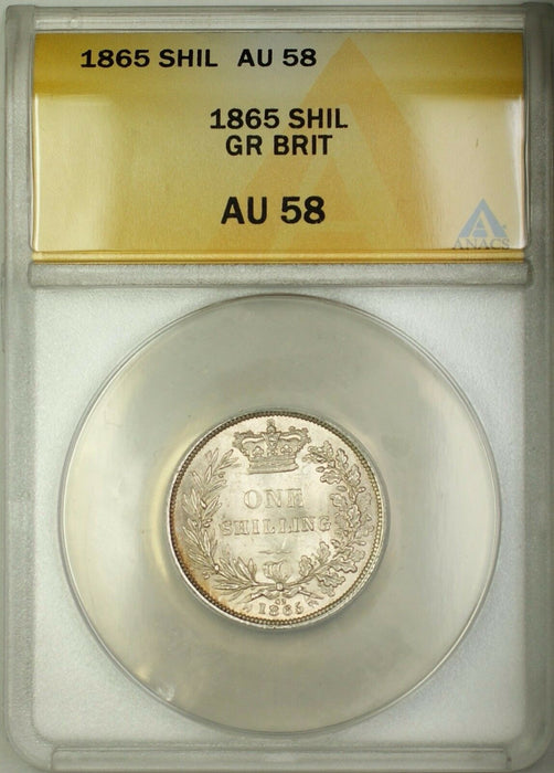 1865 Die 42 Great Britain 1S Shilling Silver Coin ANACS AU-58