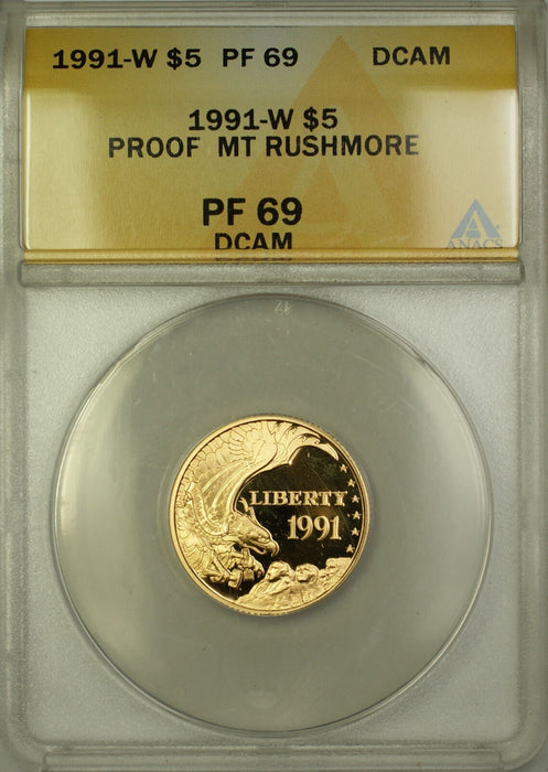 1991-W Proof Mount Rushmore Commemorative $5 Gold Coin ANACS PF-69 DCAM
