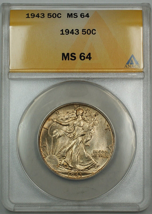 1943 Walking Liberty Silver Half Dollar 50c Coin ANACS MS-64 GK