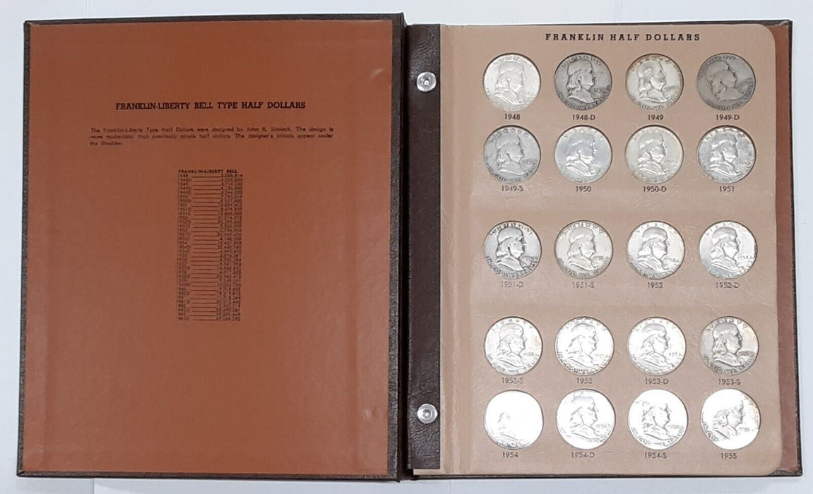 Complete Franklin Silver Half Dollar Set Avg Circ to UNC in Dansco Album