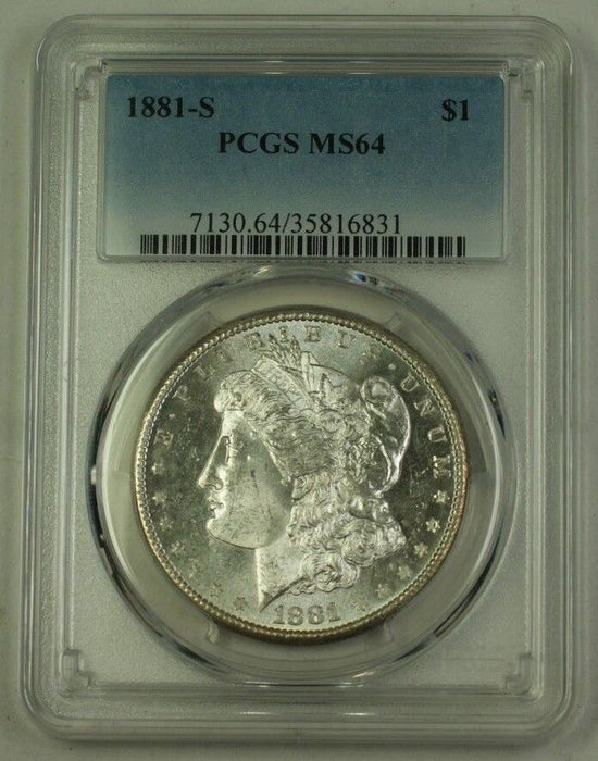 1881-S US Morgan Silver Dollar $1 Coin PCGS MS-64 (M) 12