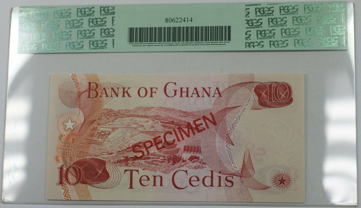2.1.1977 Bank of Ghana 10 Cedis Specimen Note SCWPM# 16e-CS1 PCGS 66 PPQ Gem New