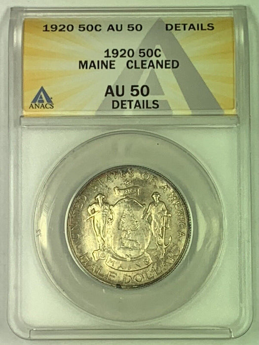 1920 Maine Commemorative Silver Half Dollar 50c Coin ANACS AU-50 Details