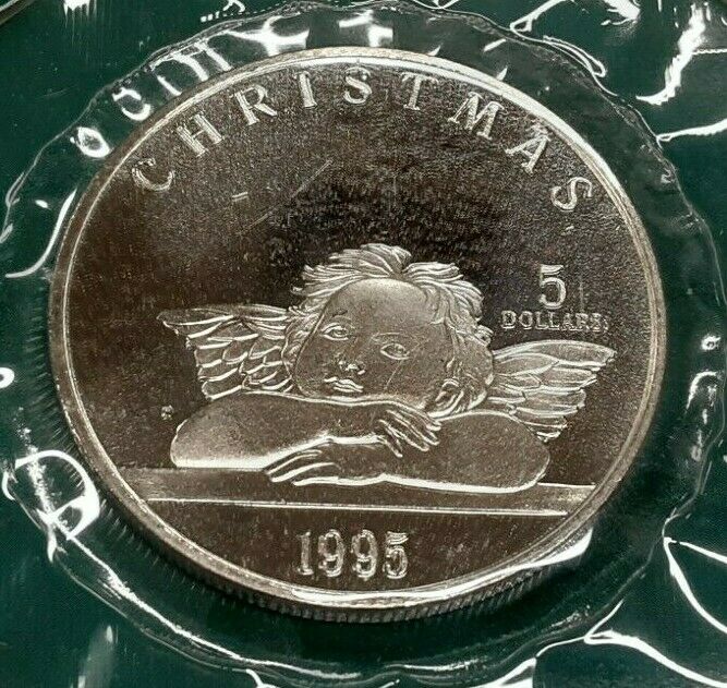 1995 Marshall Islands $5 Coin "Christmas Angel" Commem in Pres. Folder