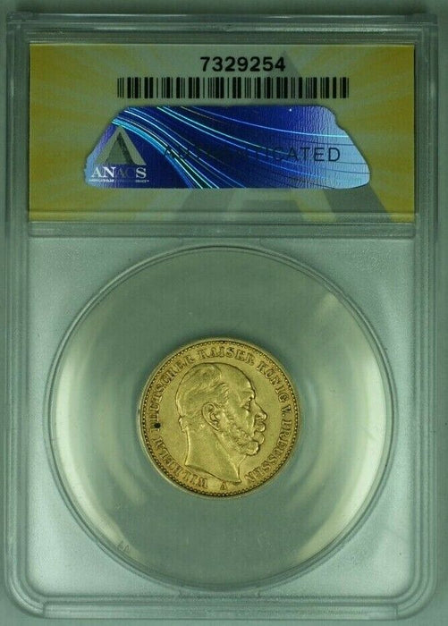 1885-A Germany-Prussia 20M Mark Gold Coin ANACS AU-50