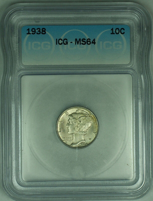 1938 Mercury Silver Dime 10c Coin ICG MS-64 (53B)