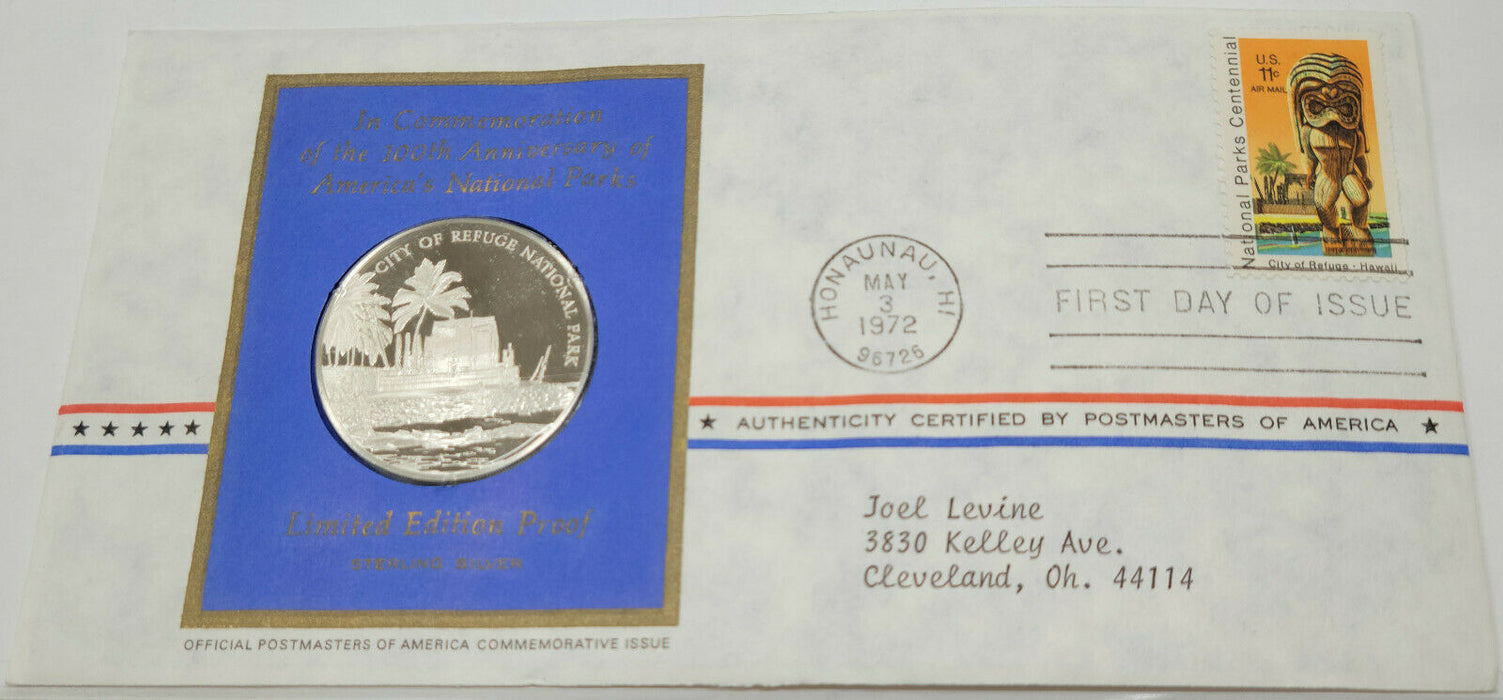 1972 City of Refuge National Park Silver Proof Medal with Stamp