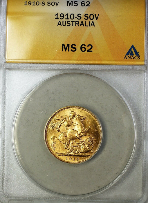 1910-S Australia Sovereign Gold Coin ANACS MS-62 (B) Better