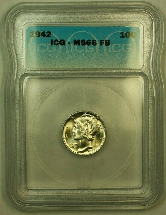 1942 Silver Mercury Dime 10c Coin ICG MS-66FSB B