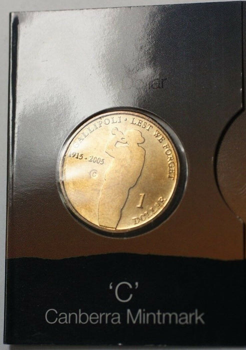 2005 C Canberra Mintmark Australia Gallipoli WW1 Uncirculated $1 Dollar Coin
