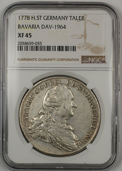 1778 H.ST Bavaria Germany Silver Taler Coin DAV-1964 NGC XF-45