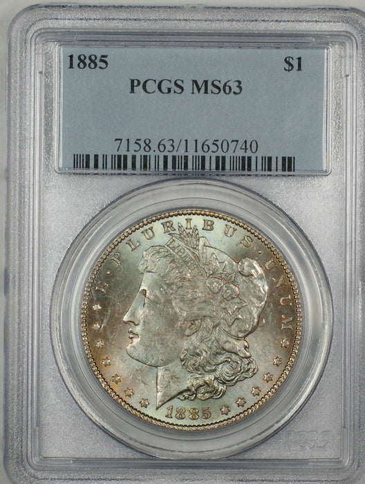 1885 Morgan Silver Dollar $1 Coin PCGS MS-63 Beautifully Toned Obverse (11)