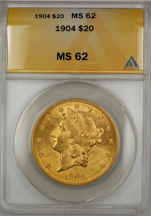 1904 $20 Liberty Double Eagle Gold Coin ANACS MS-62 SB (Better) (B)