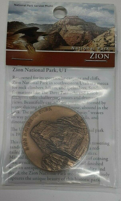 Zion National Park Souvenir 38MM Bronze Medal in Original Packaging