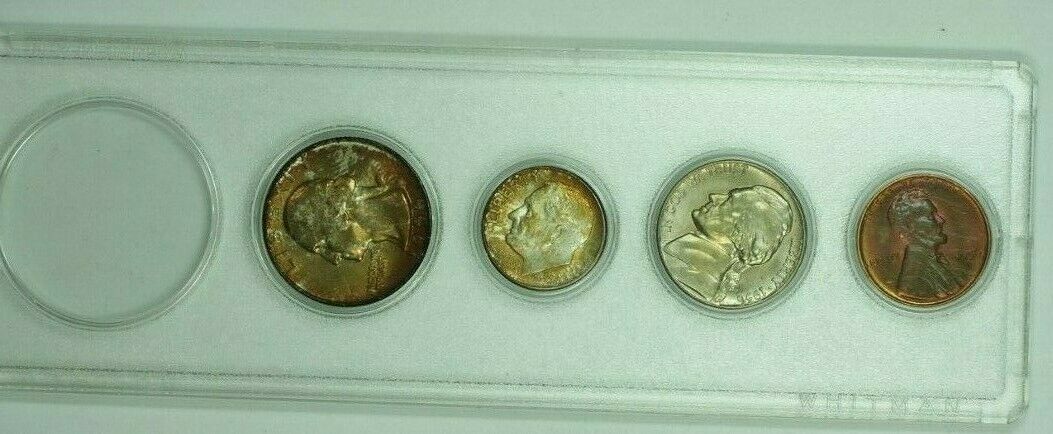 1958 US Mint Set in Plastic Holders Brilliant Uncirculated Coins Mint Set Toned