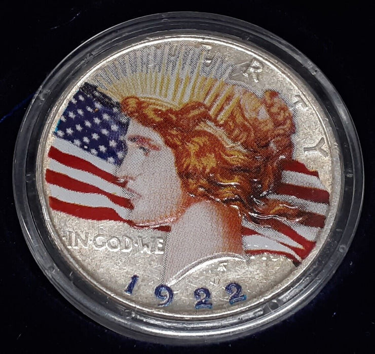 1922-D American Peace Silver Dollar Beautifully Colorized Coin in Case