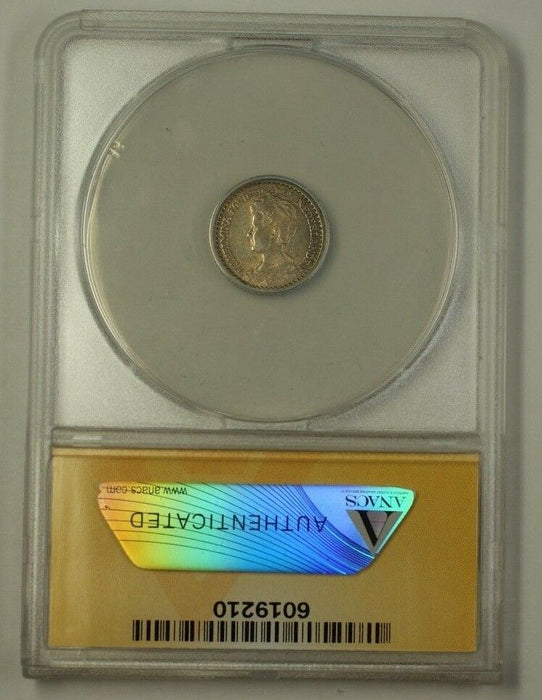 1910 Netherlands Ten Cent 10c Silver Coin ANACS AU-53