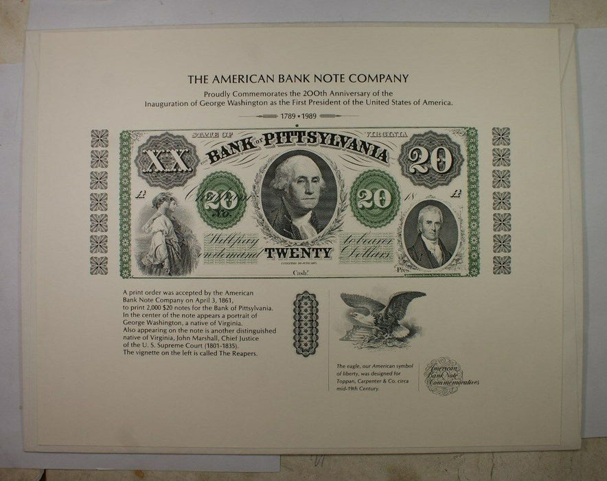 souvenir card SO 65 Bicent 1989 Face 1861 $20 Bank of Pittsylvania VA obsolete