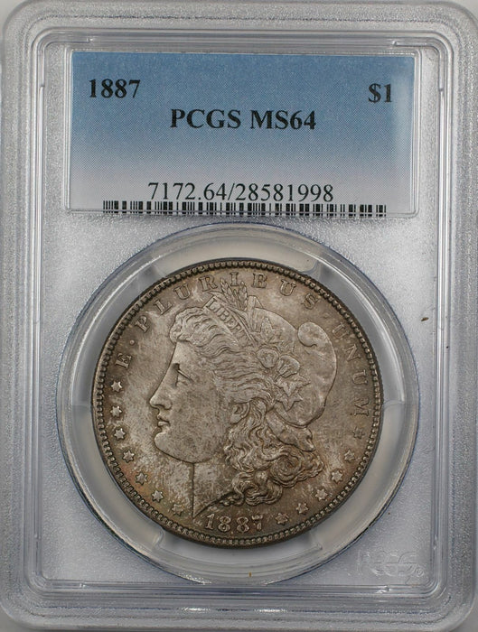 1887 Morgan Silver Dollar $1 Coin PCGS MS-64 Toned (3C)