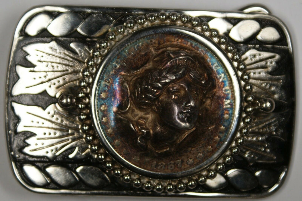 1887 Morgan Silver Dollar In Belt Buckle W/ Obverse Punched Out Nicely Toned