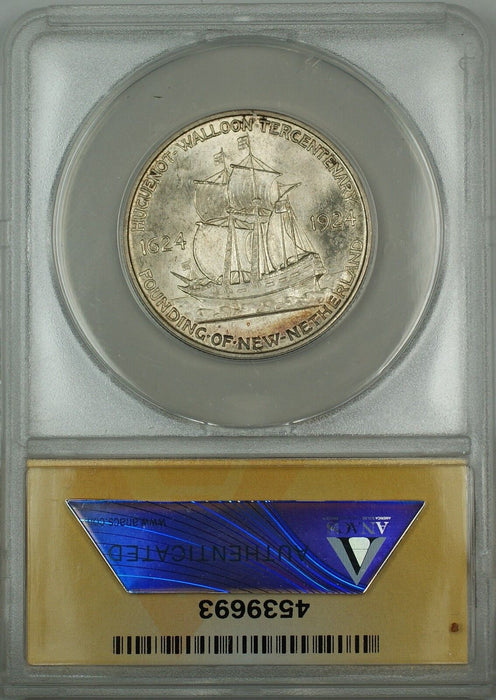 1924 Huguenot Commemorative Silver Half Dollar 50c ANACS MS-62 (Better Coin)