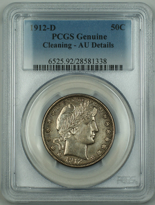 1912-D Barber Silver Half Dollar PCGS AU Details (Cleaning)