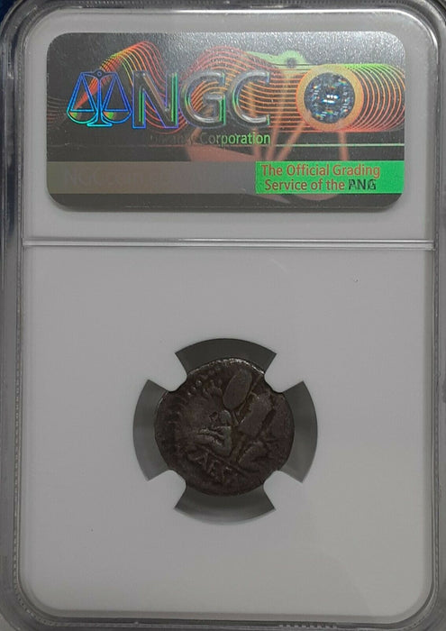 46-45 BC Roman Denarius Silver Coin Julius Caesar NGC F Str 3/5 Surf 2/5
