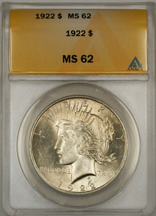 1922 Peace Silver Dollar $1 ANACS MS-62 (Better Coin) (10a)