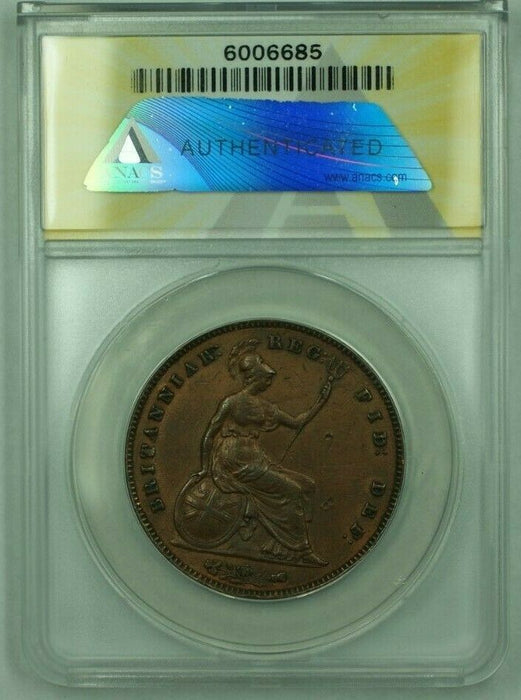 1855 Great Britian 1 Penny Copper ANACS AU-55 Details Cleaned