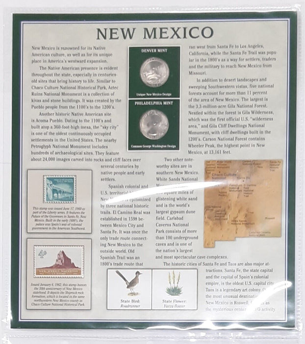 2012 New Mexico Chaco Culture Nat'l HP Quarter P&D w/ 2 Stamps Display Card