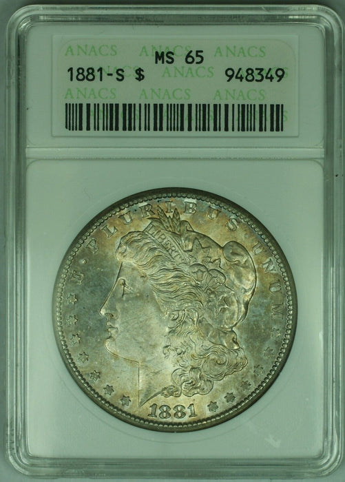 1881-S Morgan Silver Dollar $1 Coin ANACS MS-65 w/Toning - Gen 5 Holder