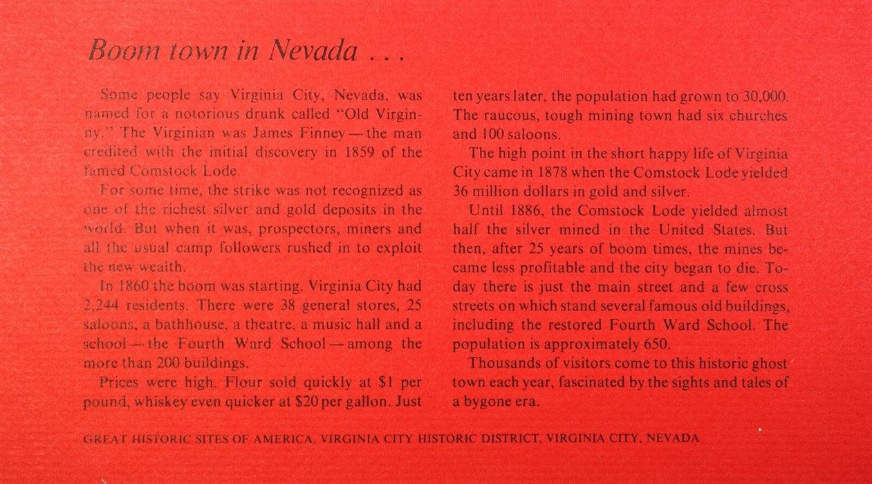 1972 Virginia City NV Great Historic Sites Medal Proof Silver First Day Cover