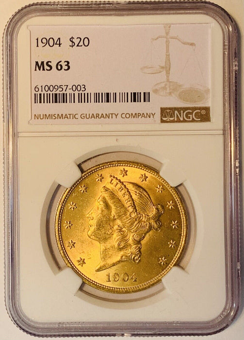 1904 Liberty Head $20 Gold Double Eagle NGC MS 63