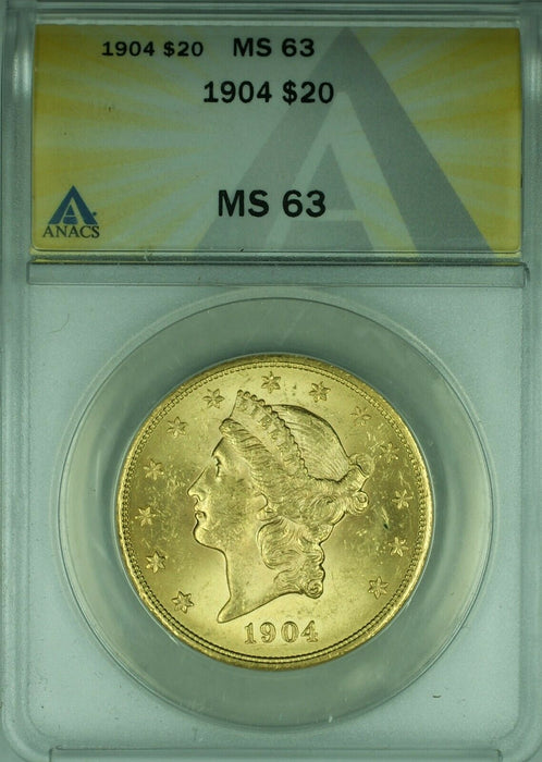1904 Liberty Head $20 Double Eagle Gold Coin  ANACS MS-63  (C)