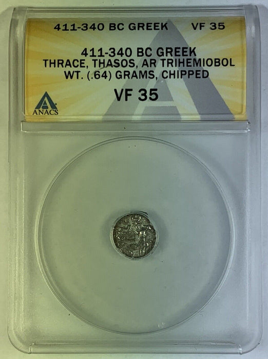 411-340 BC Greek Thrace, Thasos, Trihemiobol Coin ANACS VF 35