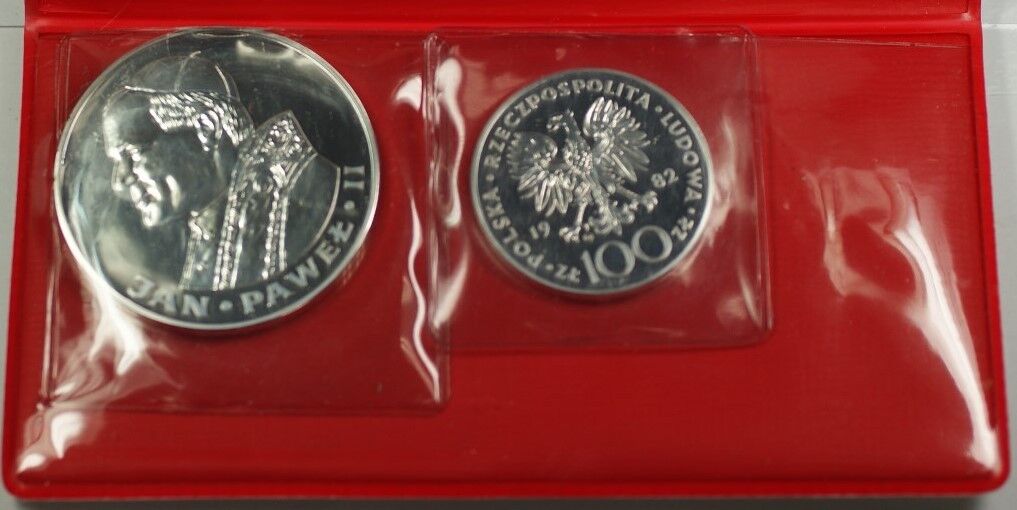 1982 200 and 100 Zloty Silver Poland Pope John Pauls Visit Commem. UNC Coins