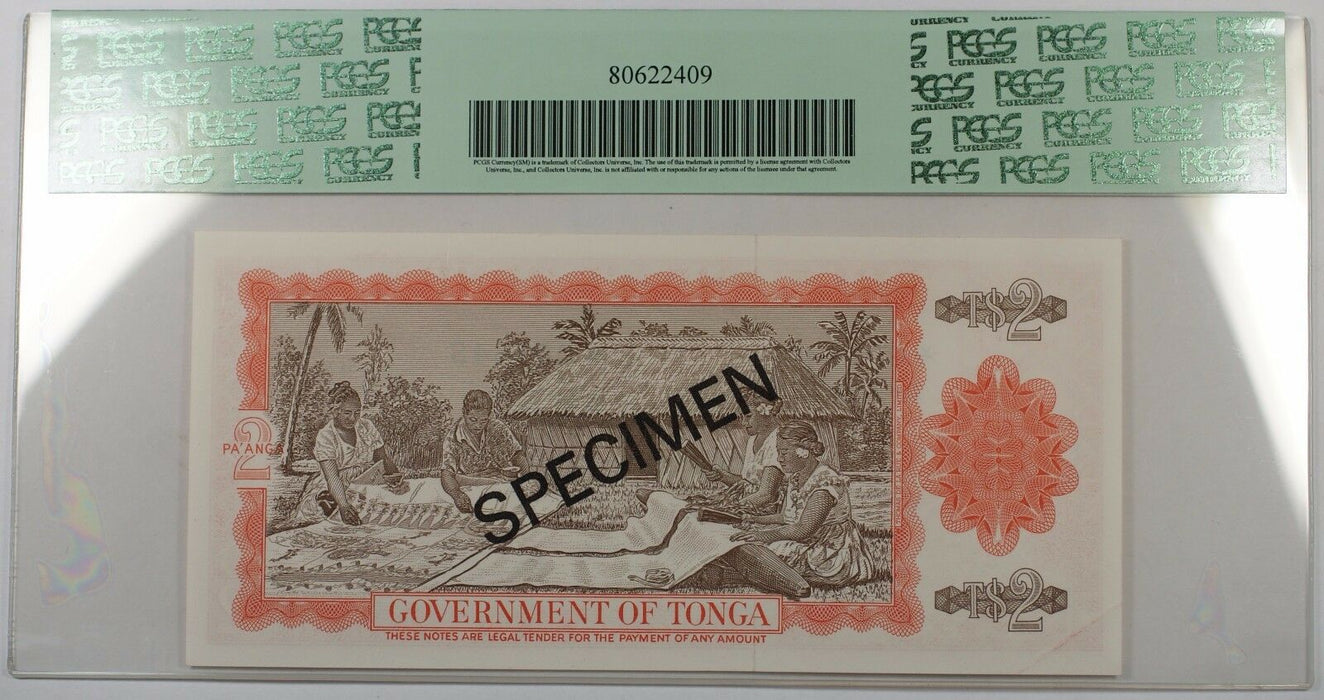 1978 Tonga 2 Pa'anga Specimen Note SCWPM# 20b-CS1 PCGS 58 PPQ Choice About New