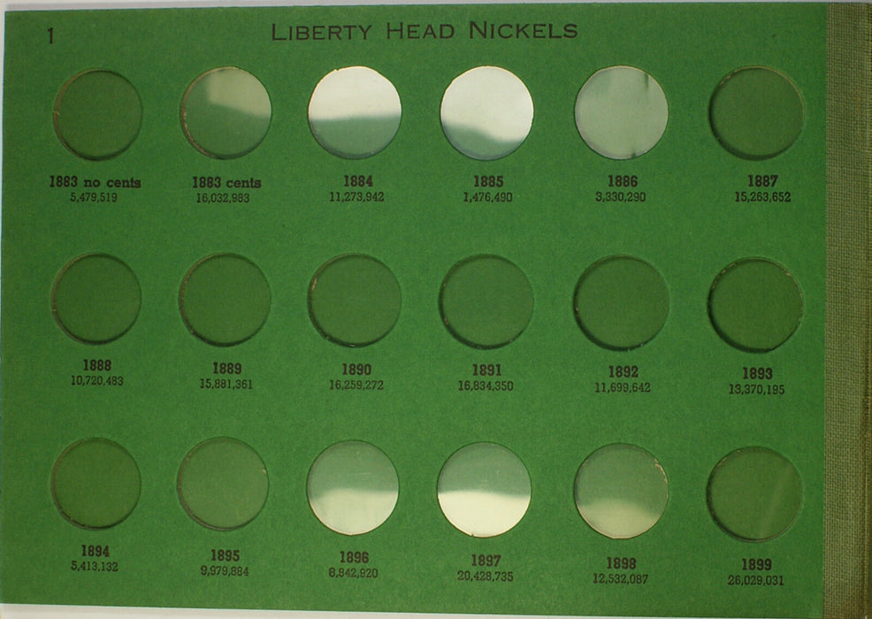 Wayte Raymond Empty Liberty Head Nickels 1883-1912 Green Popular Album-C  Used