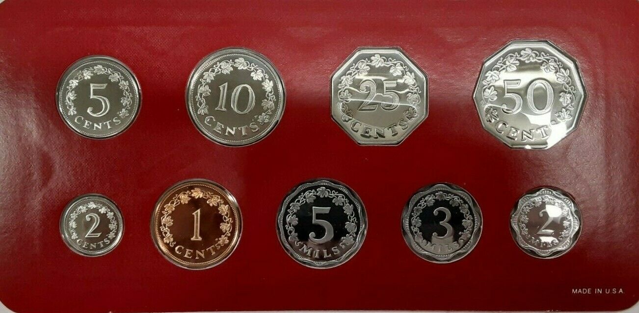 1981 Republic of Malta Proof Set, 9 Gem Coins, Made by the Franklin Mint W/ COA