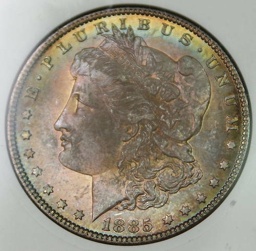 1885 Morgan Silver Dollar Coin, ANACS MS-65 Toned