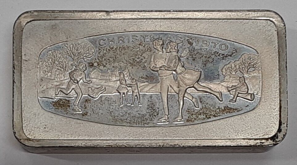 Franklin Mint 1000 Grain Ingot of Sterling Silver, Commemorating Christmas 1970