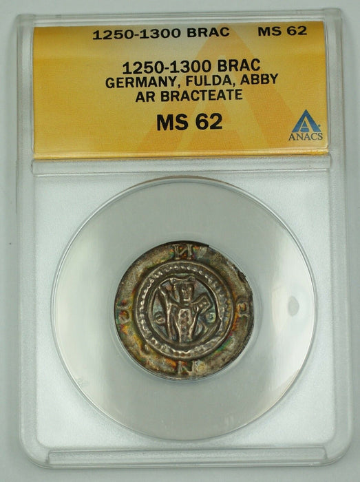 1250-1300 German Silver Brac Coin Fulda AR Bracteate ANACS MS-62 UNC Example AKR