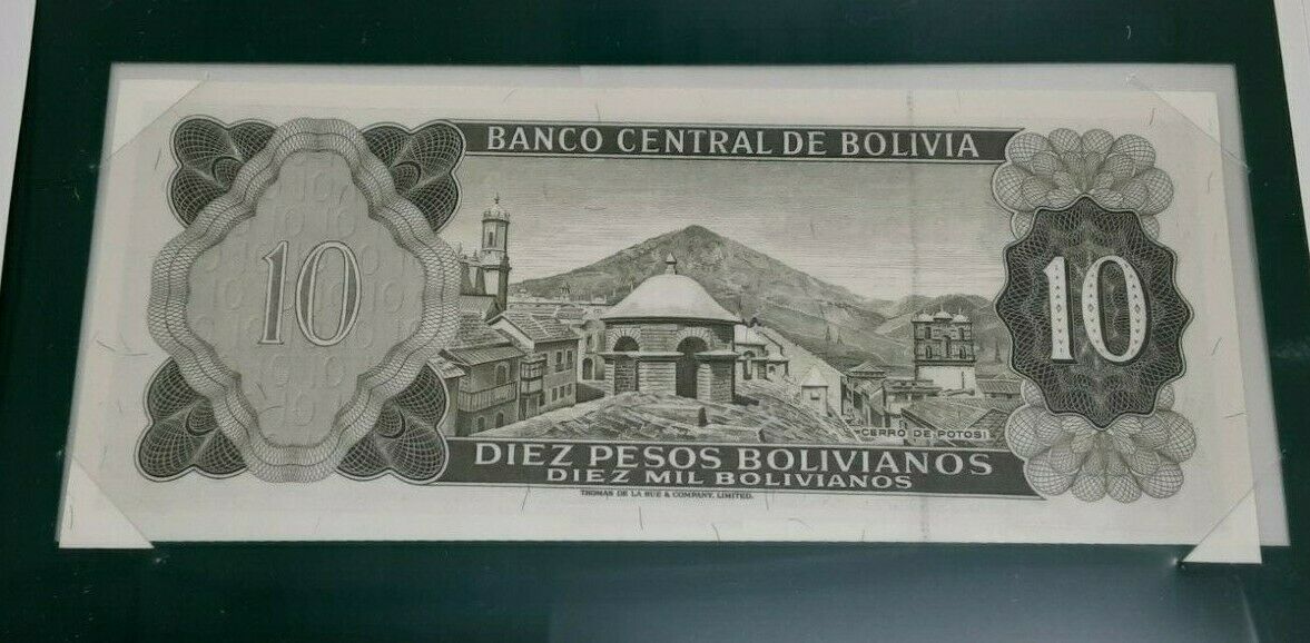 1962 Bolivia 10 Pesos Bolivianos Banknote Crisp Uncirculated in Stamped Envelope