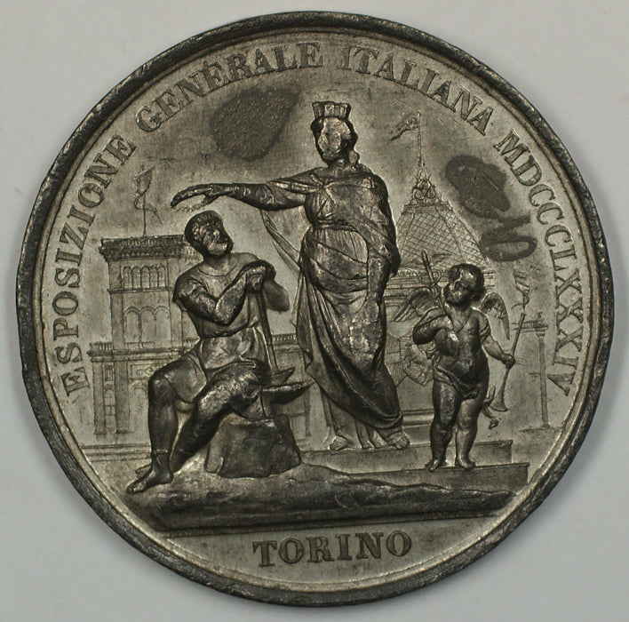 1884 Italy Turin Torino World Expo Medal Struck in White Metal JA