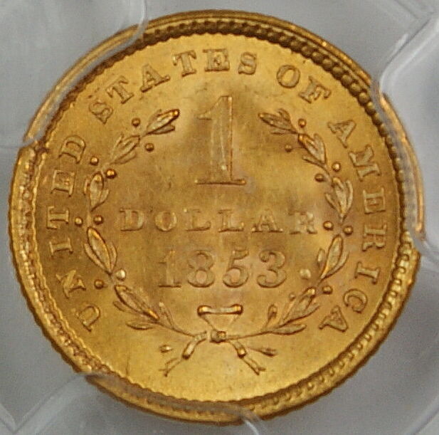 1853 $1 Dollar US Gold, PCGS MS-64+ *Gem BU Coin* Type 1