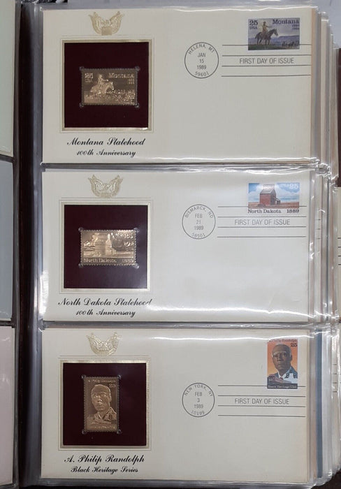 Golden Replicas & FDCs of US Stamps Postal Commem. '87-'88 71 Total W/Info Cards