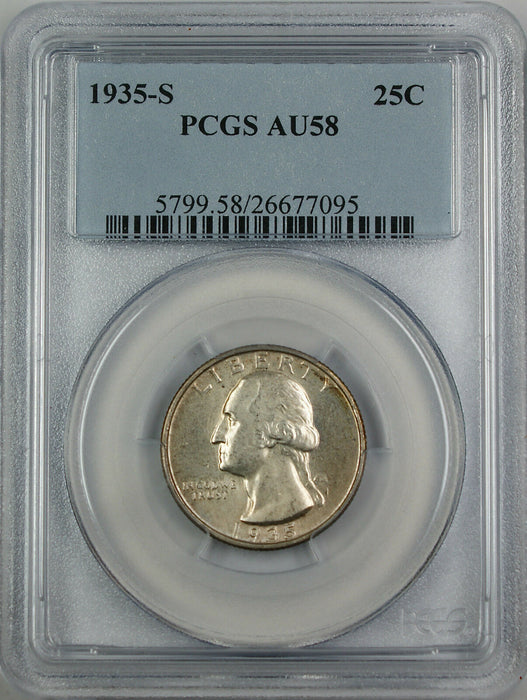 1935-S Silver Washington Quarter Coin, PCGS AU-58