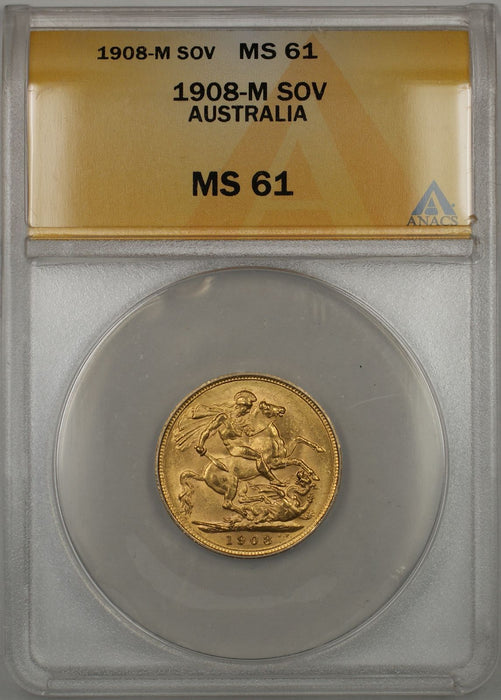 1908-M Australia Sovereign Gold Coin ANACS MS-61 (AMT)